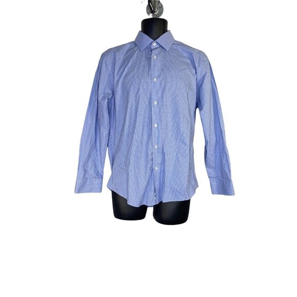 Nordstrom Rack Mens‎ Button Up Long Sleeve Blue Check Size 15.5 32/33 - Picture 1 of 7